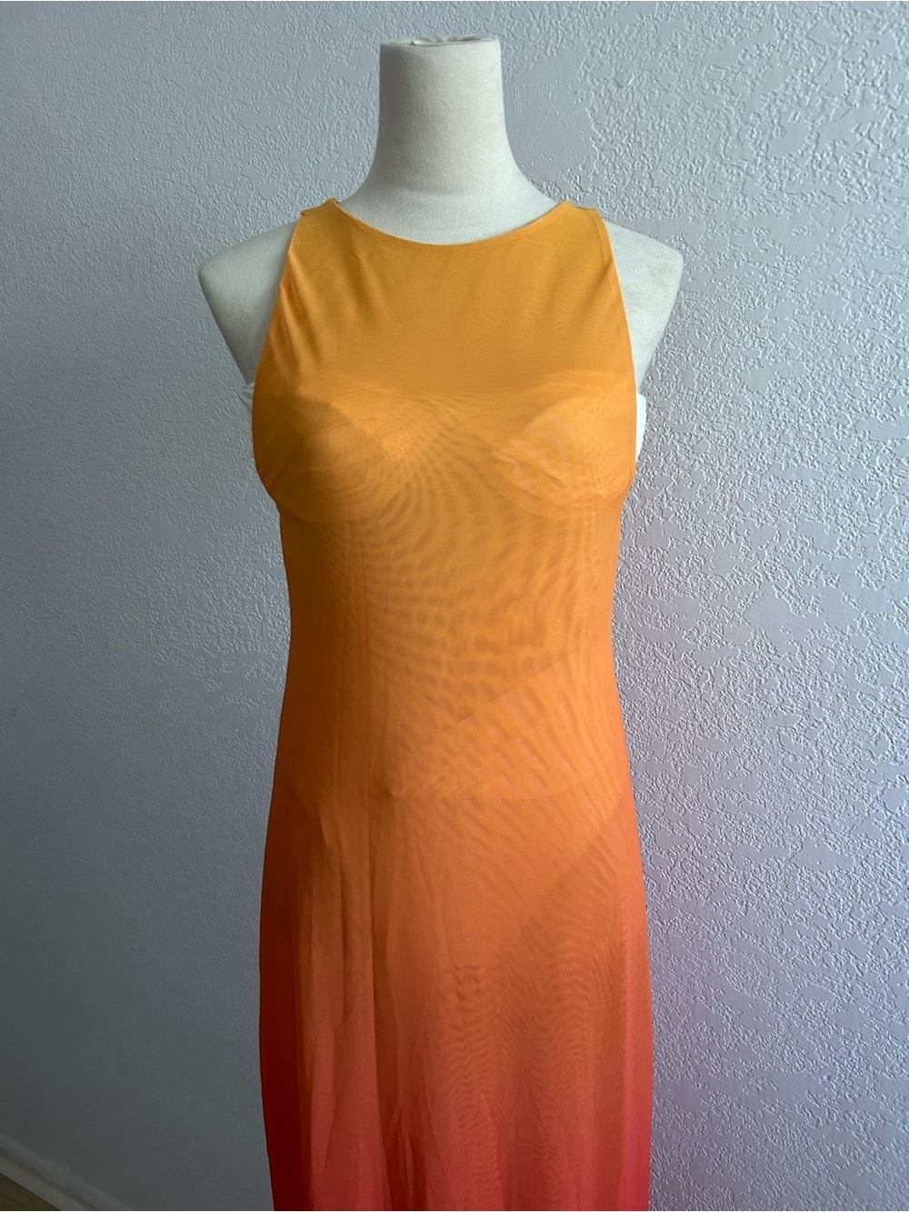 Caroline Constas Sunset Ombre Orange Gradient Mesh Sleeveless Coverup Maxi Dress - Picture 2 of 7